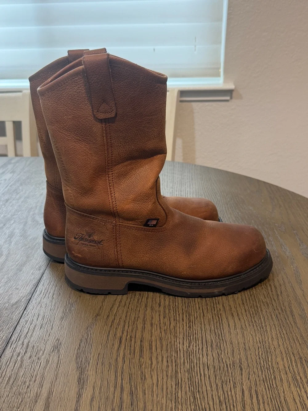Men's Brown Genuine Leather Pull-On Steel-toes Work Boots